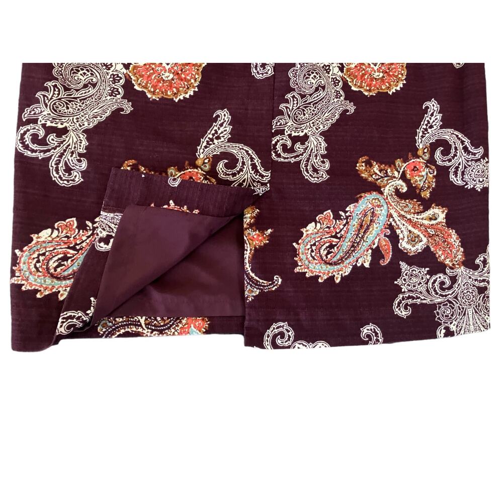 Ann Taylor Women's Burgundy Paisley Fully Lined Pencil Retro Cotton Skirt SZ 6 - Picture 7 of 11